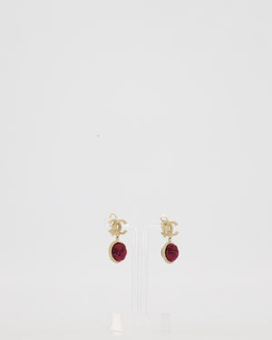 Chanel Autumn 2013 Collection CC Logo Gold Drop Earrings with Purple, Pink and Black Tweed Ball Detail