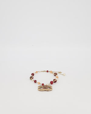 Chanel 13/A Burgundy Tweed CC Necklace with Graduated Beaded Detail