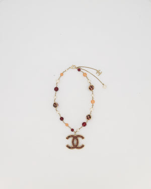 Chanel 13/A Burgundy Tweed CC Necklace with Graduated Beaded Detail