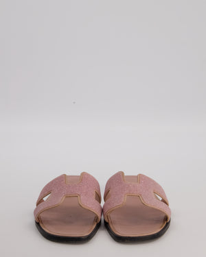 Hermès Blush Pink Glitter Oran Sandals with Suede Trim Size EU 39