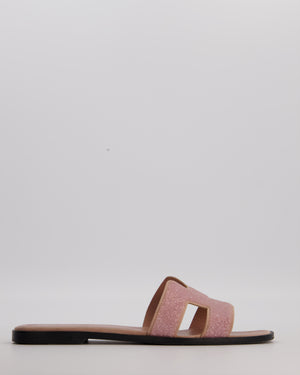 Hermès Blush Pink Glitter Oran Sandals with Suede Trim Size EU 39