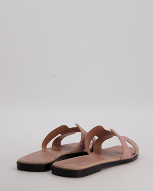 Hermès Blush Pink Glitter Oran Sandals with Suede Trim Size EU 39