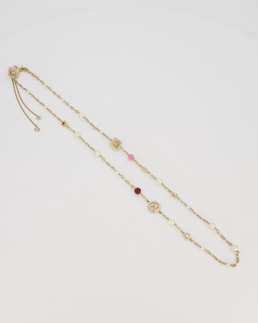 Chanel 09/A Gold Pearl, Lion and Diamante CC Necklace