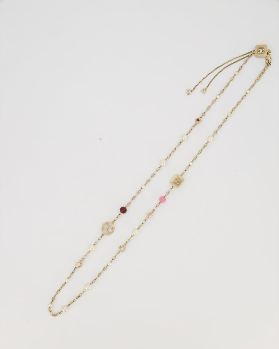 Chanel 09/A Gold Pearl, Lion and Diamante CC Necklace