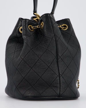 Chanel Black Quilted CC Drawstring Bucket Bag in Glazed Lambskin With Gold Hardware