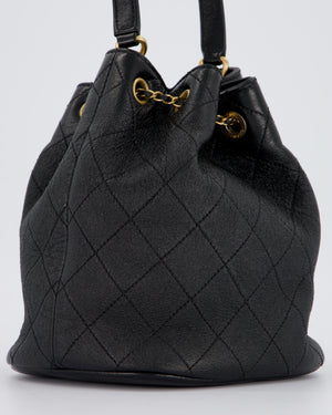 Chanel Black Quilted CC Drawstring Bucket Bag in Glazed Lambskin With Gold Hardware