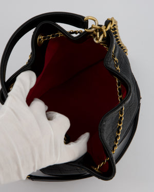 Chanel Black Quilted CC Drawstring Bucket Bag in Glazed Lambskin With Gold Hardware