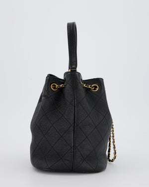Chanel Black Quilted CC Drawstring Bucket Bag in Glazed Lambskin With Gold Hardware