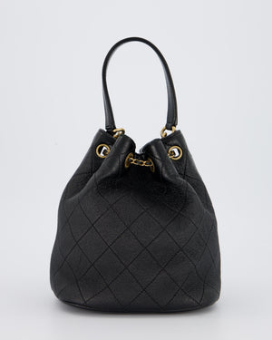 Chanel Black Quilted CC Drawstring Bucket Bag in Glazed Lambskin With Gold Hardware