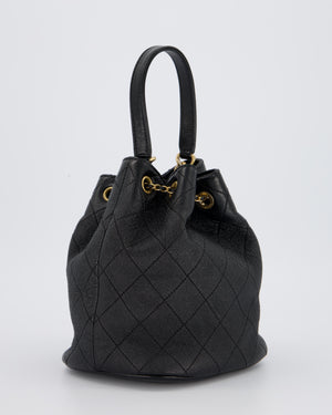 Chanel Black Quilted CC Drawstring Bucket Bag in Glazed Lambskin With Gold Hardware