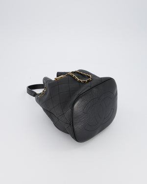 Chanel Black Quilted CC Drawstring Bucket Bag in Glazed Lambskin With Gold Hardware