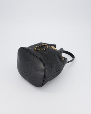 Chanel Black Quilted CC Drawstring Bucket Bag in Glazed Lambskin With Gold Hardware