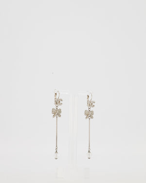 Chanel Autumn 2007, Silver CC Crystal Drop Earrings with Bow Detail