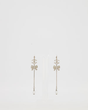 Chanel Autumn 2007, Silver CC Crystal Drop Earrings with Bow Detail