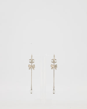 Chanel Autumn 2007, Silver CC Crystal Drop Earrings with Bow Detail