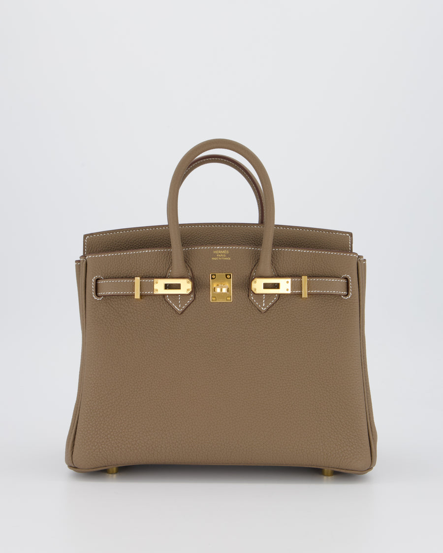 *RARE* Hermès Birkin 25 Retourne Bag in Etoupe Togo Leather with Gold Hardware
