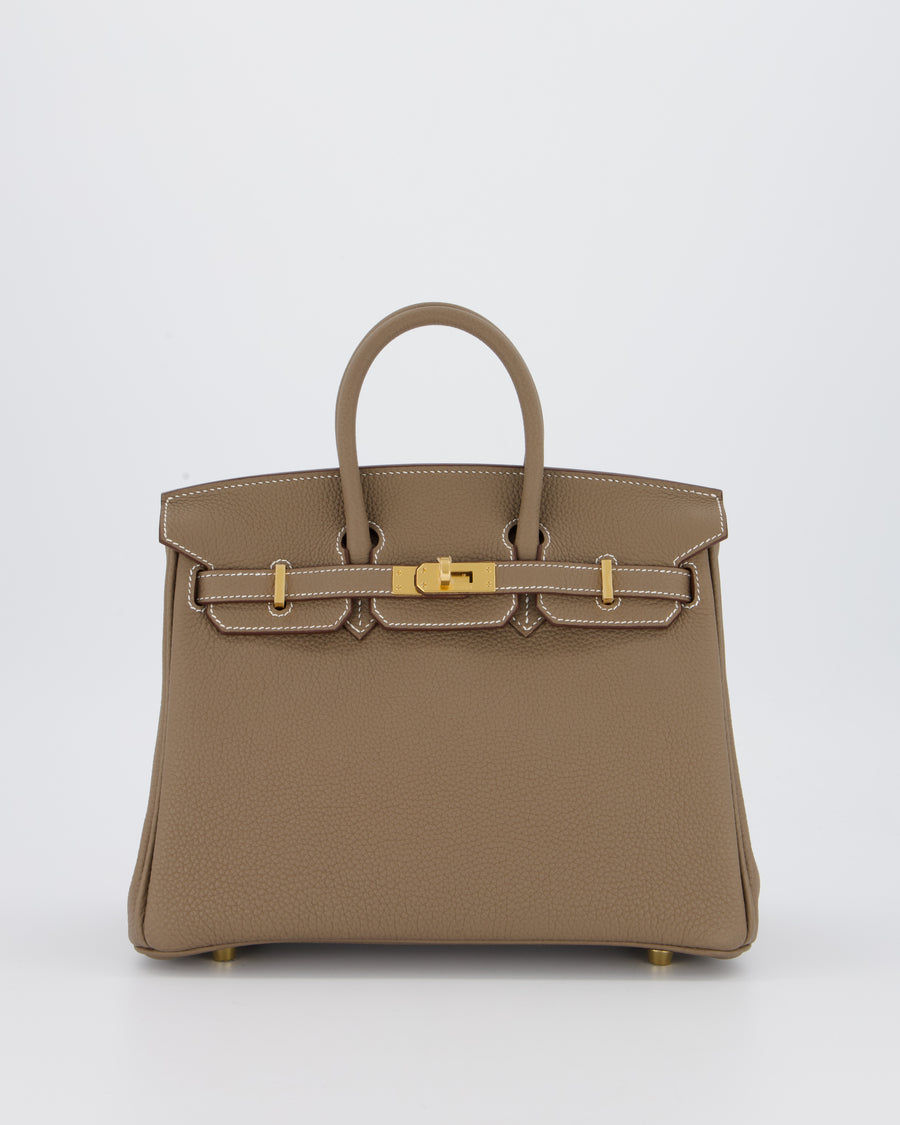 *RARE* Hermès Birkin 25 Retourne Bag in Etoupe Togo Leather with Gold Hardware