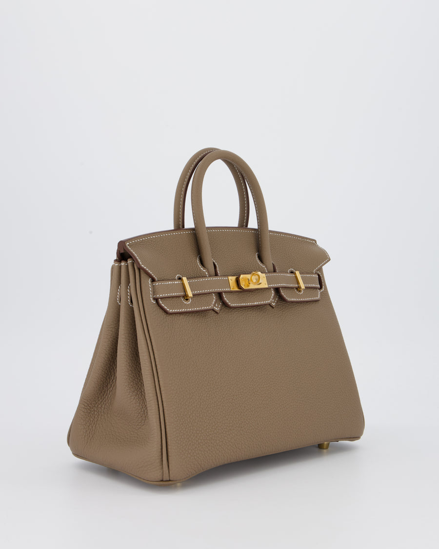 *RARE* Hermès Birkin 25 Retourne Bag in Etoupe Togo Leather with Gold Hardware