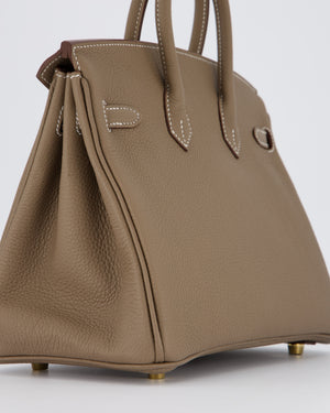*RARE* Hermès Birkin 25 Retourne Bag in Etoupe Togo Leather with Gold Hardware