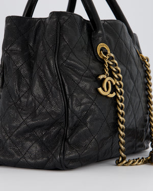Chanel Shiva Tote Black Quilted Shiny Caviar Leather Aged Gold Hardware