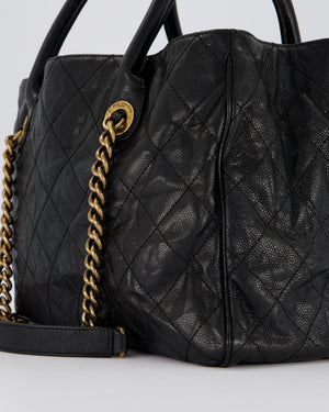 Chanel Shiva Tote Black Quilted Shiny Caviar Leather Aged Gold Hardware