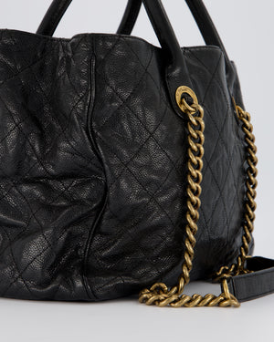 Chanel Shiva Tote Black Quilted Shiny Caviar Leather Aged Gold Hardware