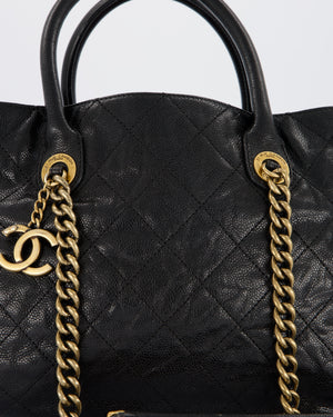 Chanel Shiva Tote Black Quilted Shiny Caviar Leather Aged Gold Hardware