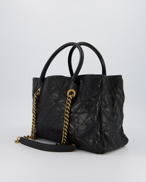 Chanel Shiva Tote Black Quilted Shiny Caviar Leather Aged Gold Hardware