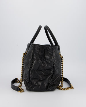 Chanel Shiva Tote Black Quilted Shiny Caviar Leather Aged Gold Hardware
