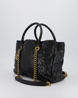 Chanel Shiva Tote Black Quilted Shiny Caviar Leather Aged Gold Hardware