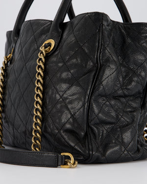 Chanel Shiva Tote Black Quilted Shiny Caviar Leather Aged Gold Hardware