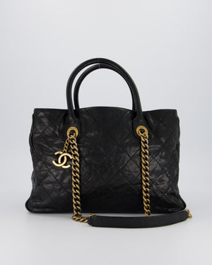 Chanel Shiva Tote Black Quilted Shiny Caviar Leather Aged Gold Hardware