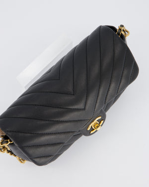 Chanel Black Mini Classic Flap Chevron Bag with Chain Around Detail and Brushed Gold Hardware