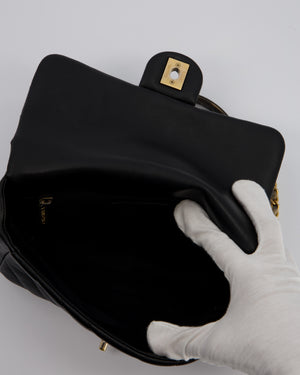 Chanel Black Mini Classic Flap Chevron Bag with Chain Around Detail and Brushed Gold Hardware