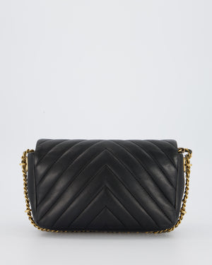 Chanel Black Mini Classic Flap Chevron Bag with Chain Around Detail and Brushed Gold Hardware