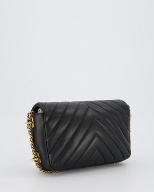 Chanel Black Mini Classic Flap Chevron Bag with Chain Around Detail and Brushed Gold Hardware