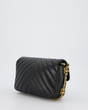 Chanel Black Mini Classic Flap Chevron Bag with Chain Around Detail and Brushed Gold Hardware
