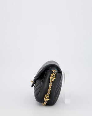 Chanel Black Mini Classic Flap Chevron Bag with Chain Around Detail and Brushed Gold Hardware