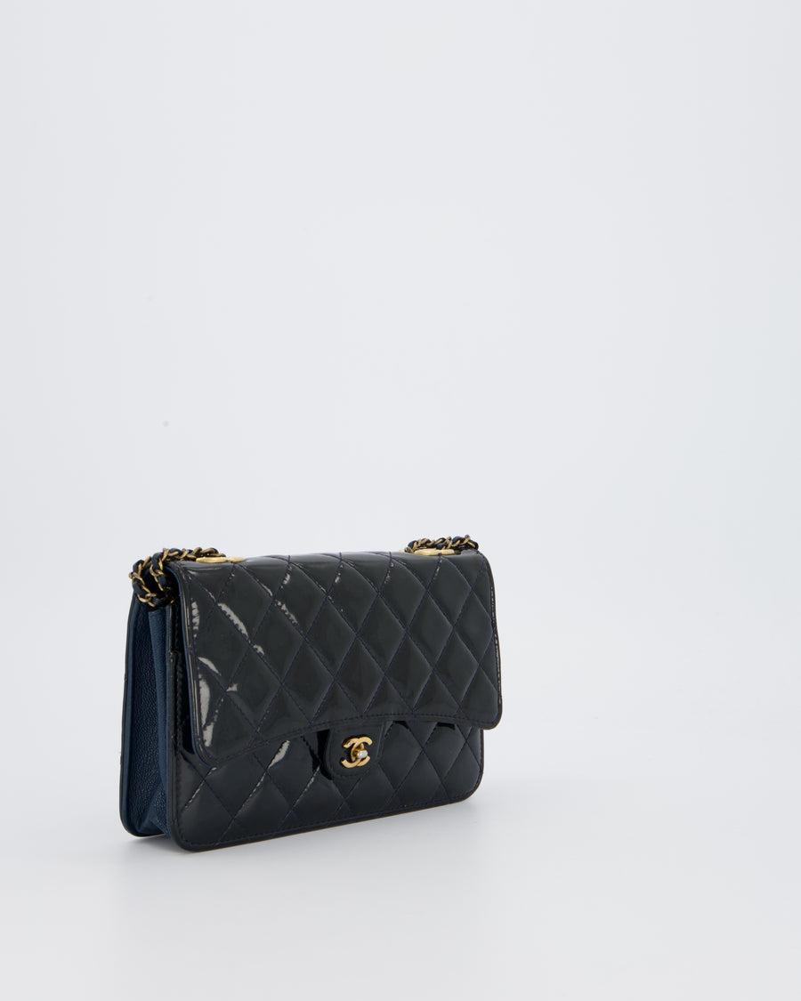 Chanel Navy Wallet on Chain Bag in Patent Leather with Gold Hardware