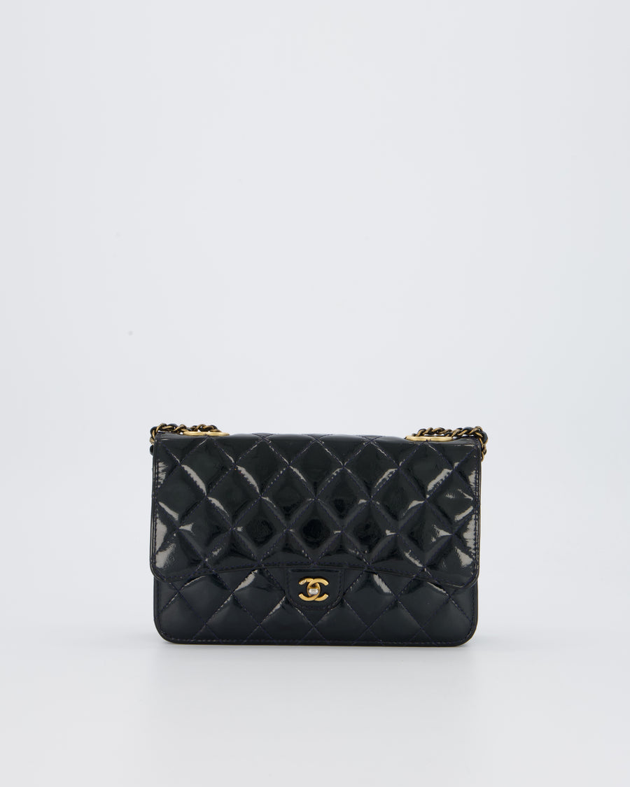 Chanel Navy Wallet on Chain Bag in Patent Leather with Gold Hardware