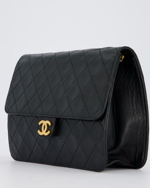 Chanel Black Timeless Quilted Vintage Single Flap Bag In Lambskin Leather With 24K Gold Hardware