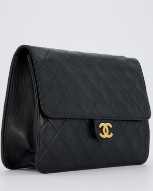 Chanel Black Timeless Quilted Vintage Single Flap Bag In Lambskin Leather With 24K Gold Hardware