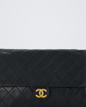 Chanel Black Timeless Quilted Vintage Single Flap Bag In Lambskin Leather With 24K Gold Hardware