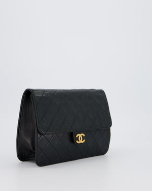 Chanel Black Timeless Quilted Vintage Single Flap Bag In Lambskin Leather With 24K Gold Hardware
