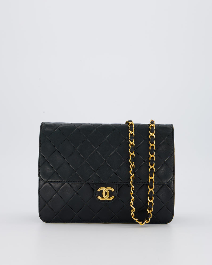 Chanel Black Timeless Quilted Vintage Single Flap Bag In Lambskin Leather With 24K Gold Hardware