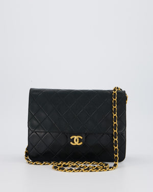 Chanel Black Timeless Quilted Vintage Single Flap Bag In Lambskin Leather With 24K Gold Hardware