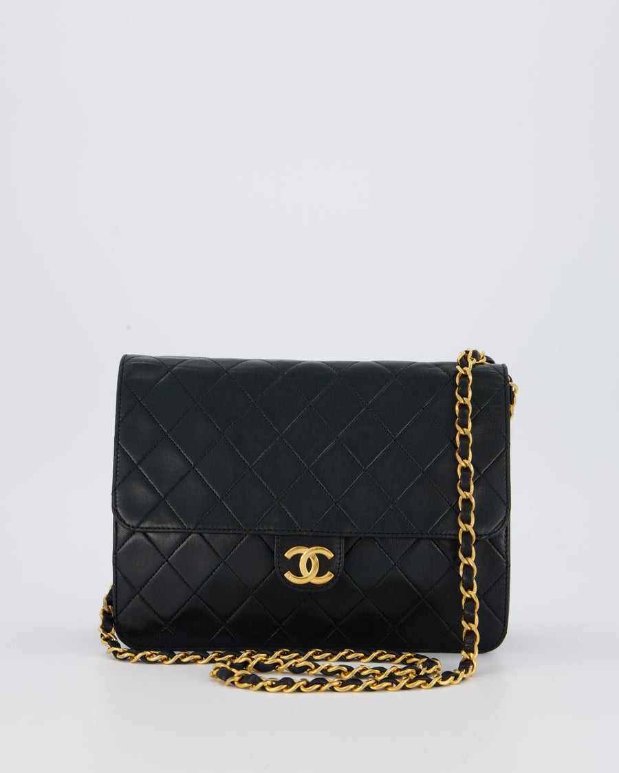Chanel Black Timeless Quilted Vintage Single Flap Bag In Lambskin Leather With 24K Gold Hardware