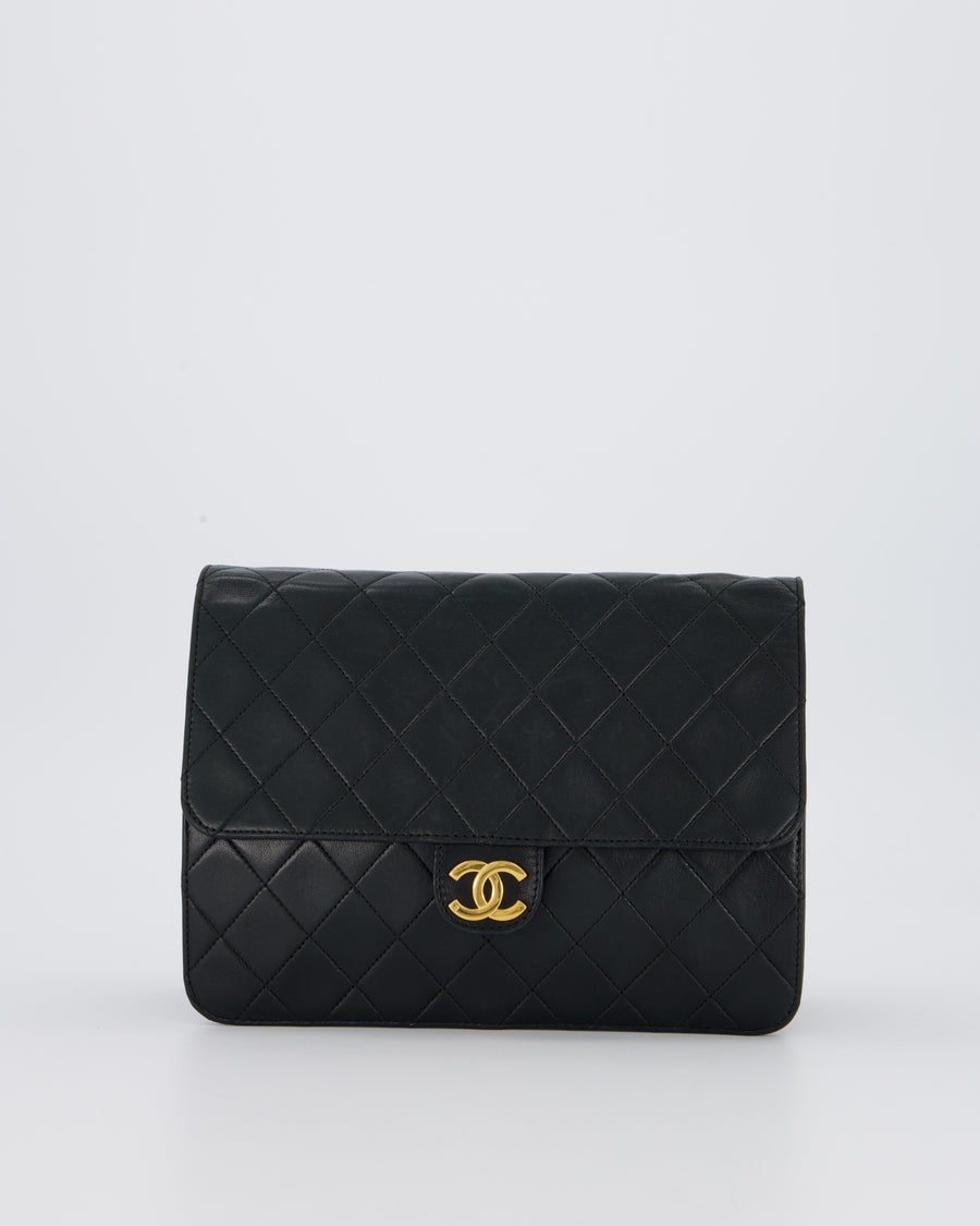 Chanel Black Timeless Quilted Vintage Single Flap Bag In Lambskin Leather With 24K Gold Hardware