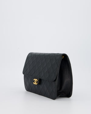 Chanel Black Timeless Quilted Vintage Single Flap Bag In Lambskin Leather With 24K Gold Hardware