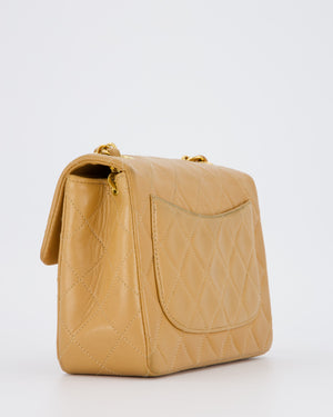 Chanel Beige Vintage Mini Square Single Flap Bag In Lambskin Leather With 24K Gold Hardware